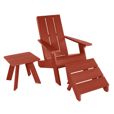 Italica Modern Adirondack chair, Ottoman, and side table in Rustic Red