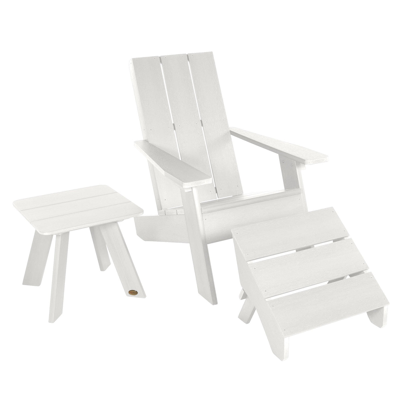 Barcelona Modern Adirondack Chair, Ottoman, and Side Table Highwood USA White 