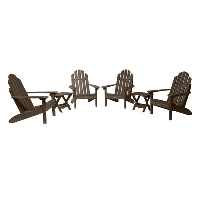 4 Classic Westport Adirondack Chairs with 2 Folding Side Tables Highwood USA Weathered Acorn 