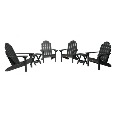 4 Classic Westport Adirondack Chairs with 2 Folding Side Tables Highwood USA Black 