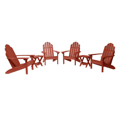 4 Classic Westport Adirondack Chairs with 2 Folding Side Tables Highwood USA Rustic Red 