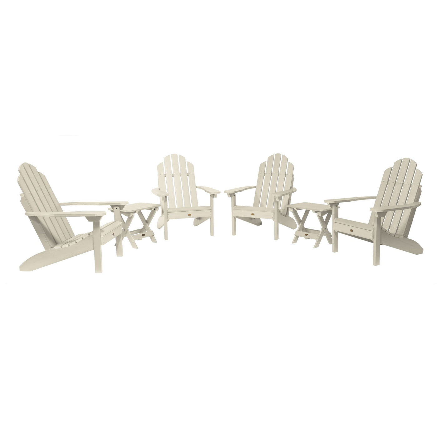 4 Classic Westport Adirondack Chairs with 2 Folding Side Tables Highwood USA Whitewash 