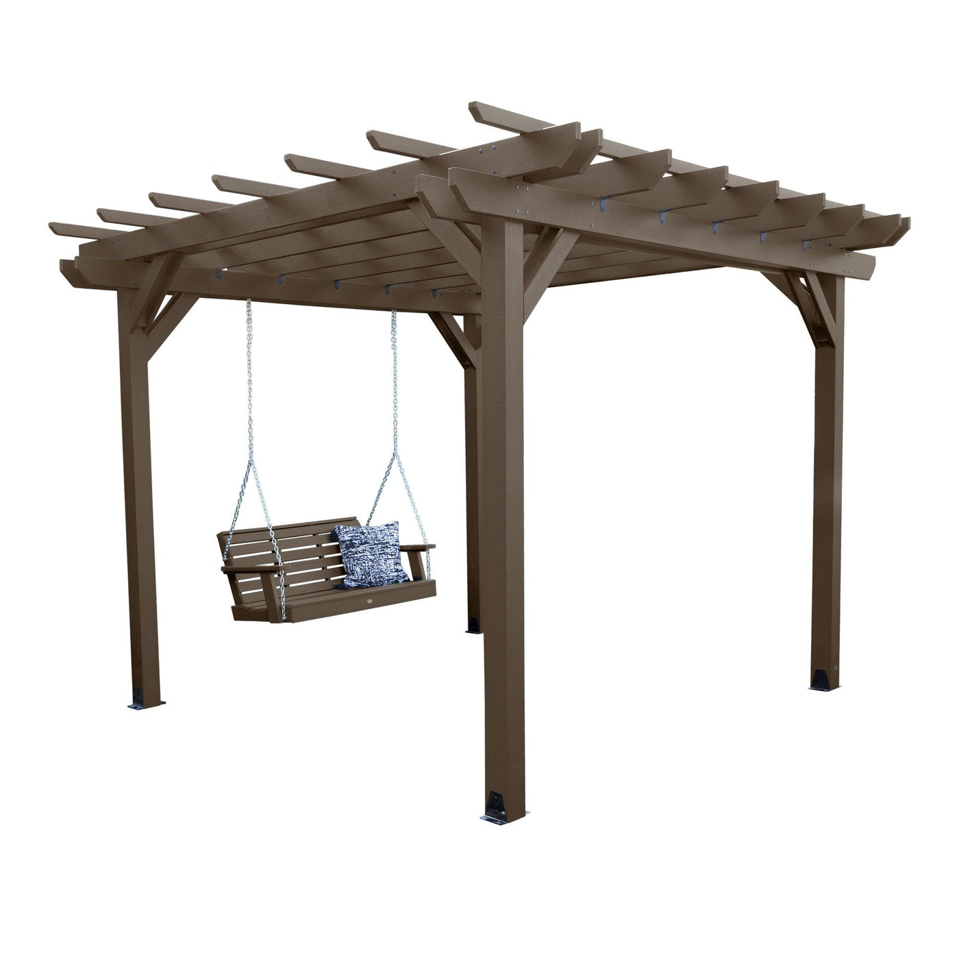 Bodhi 10’ x 10’ DIY Pergola with 4’ Weatherly Porch Swing Highwood USA Weathered Acorn 