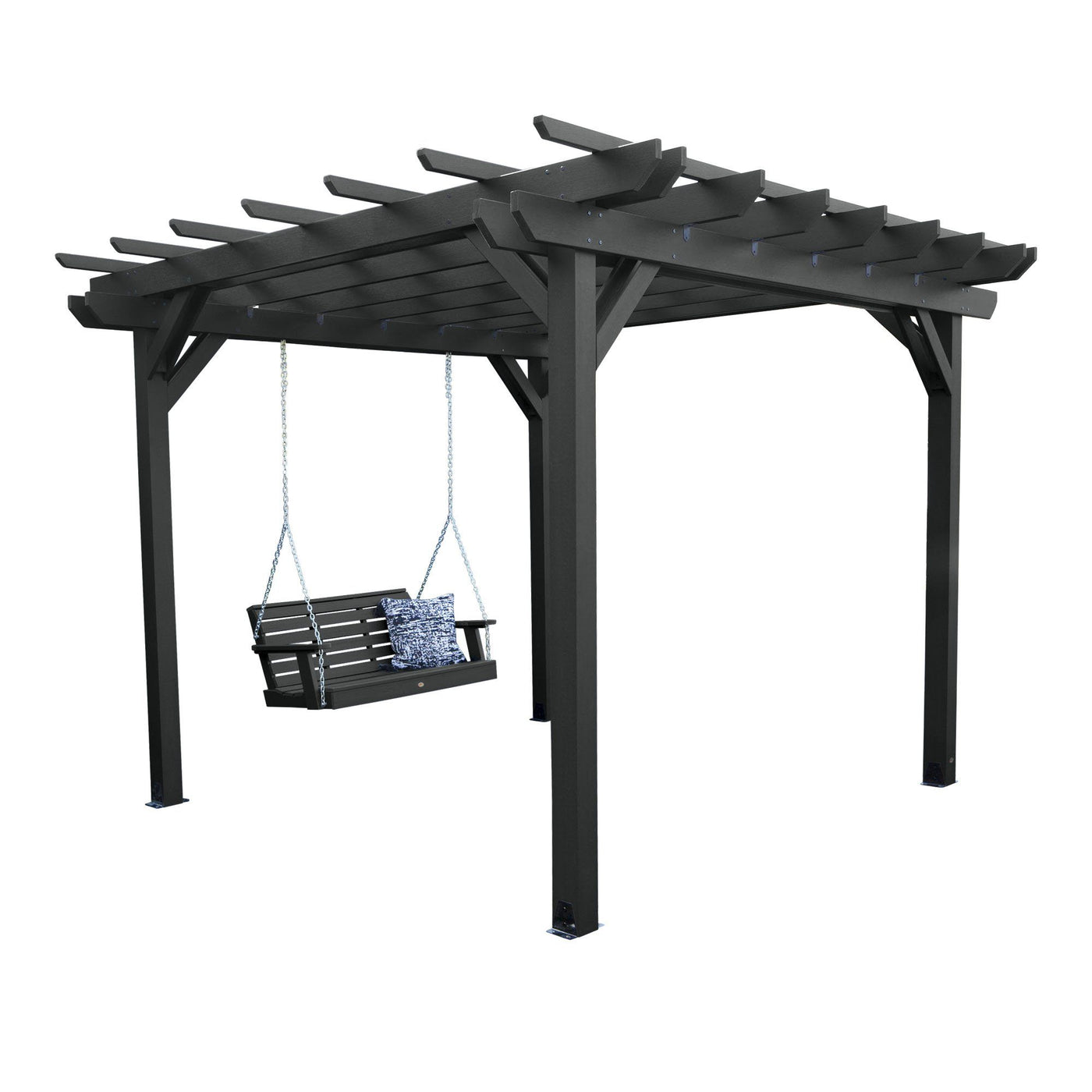 Bodhi 10’ x 10’ DIY Pergola with 4’ Weatherly Porch Swing Highwood USA Black 