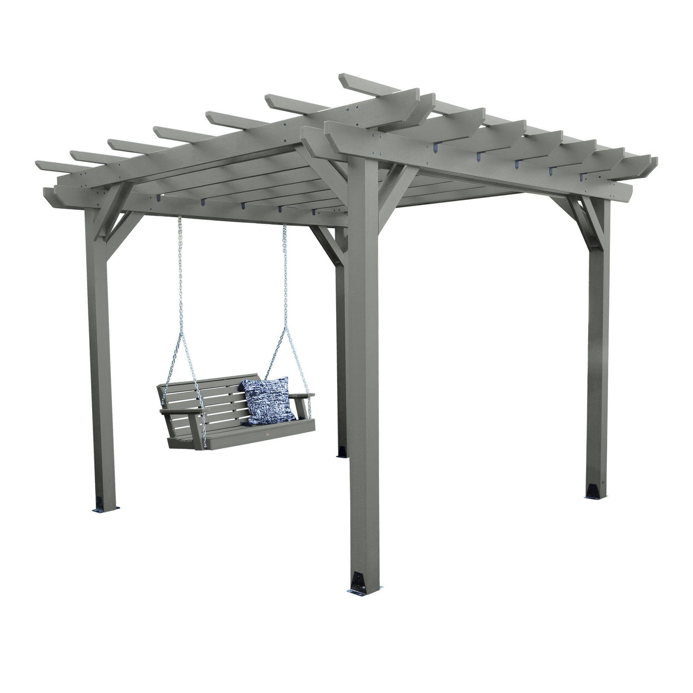 Bodhi 10’ x 10’ DIY Pergola with 4’ Weatherly Porch Swing Highwood USA Coastal Teak 