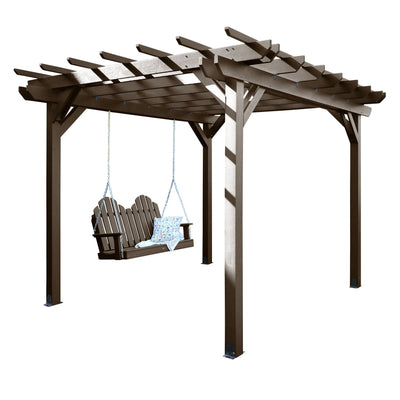 Bodhi 10’ x 10’ DIY Pergola with 4’ Classic Westport Porch Swing Highwood USA Weathered Acorn 