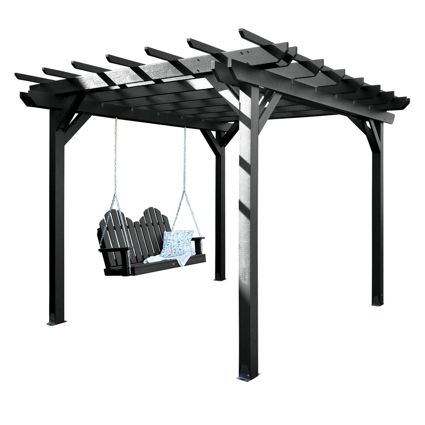 Bodhi 10’ x 10’ DIY Pergola with 4’ Classic Westport Porch Swing Highwood USA Black 